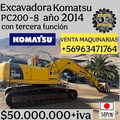 EXCAVADORA KOMATSU PC200-8 AÑO 2014 CON TERCERA FUNCIÓN