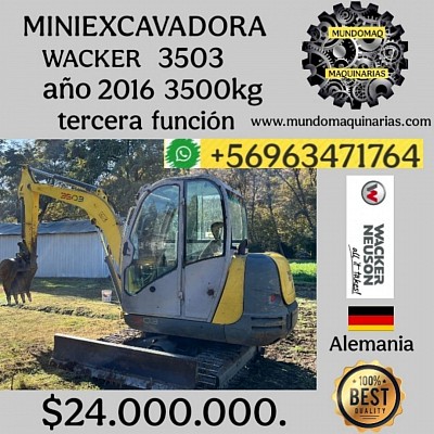 MINIEXCAVADORA WACKER NEUSON MODELO 3503 CON TERCERA FUNCIÓN AÑO 2016