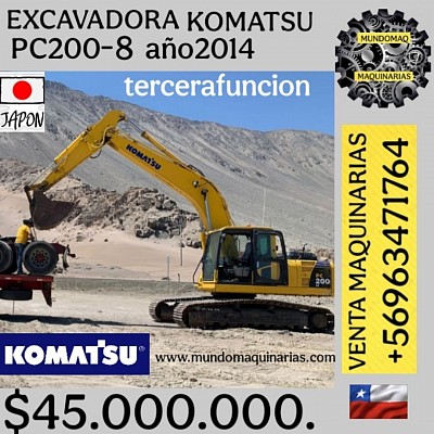 EXCAVADORA KOMATSU MODELO PC200-8 LC AÑO 2014 CON TERCERA FUNCIÓN